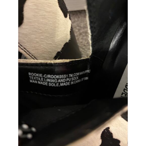 Steve Madden Rookie Genuine Calf Hair Ankle Boots Cow Print Black White Western - Picture 7 of 9